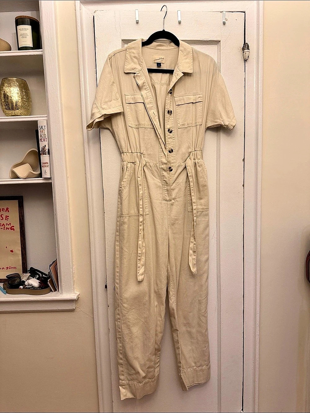 Universal Thread Short Sleeve Utility Jumpsuit Beige Size 4